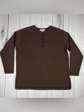 Vintage Bechamel Henley Thermal Top Women’s M Petite Brown Waffle Knit NWOT